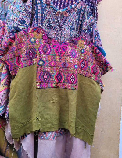 Pink and green Chichicastenango huipil #2-127