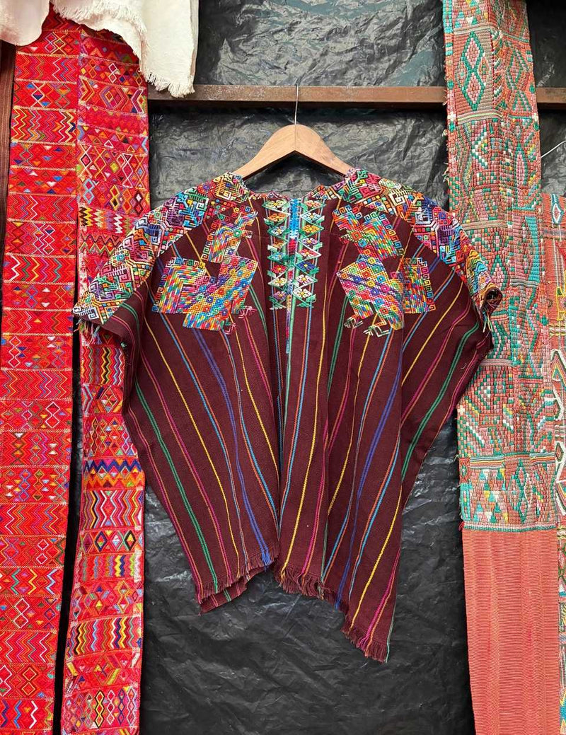 Burgundy striped Nahuala huipil #6-82