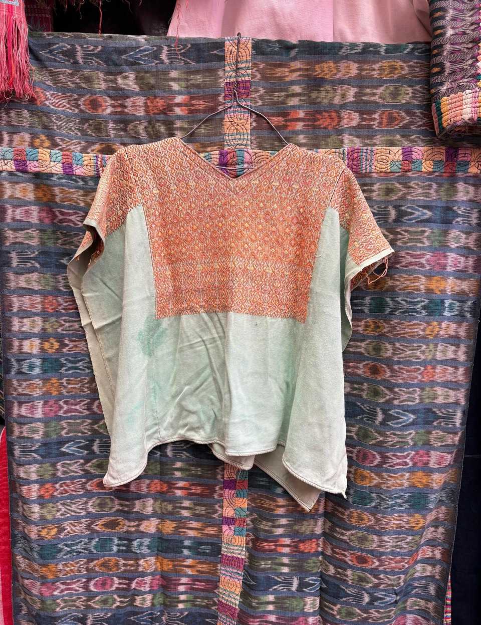 Peach and pale blue Nahuala huipil #4-277