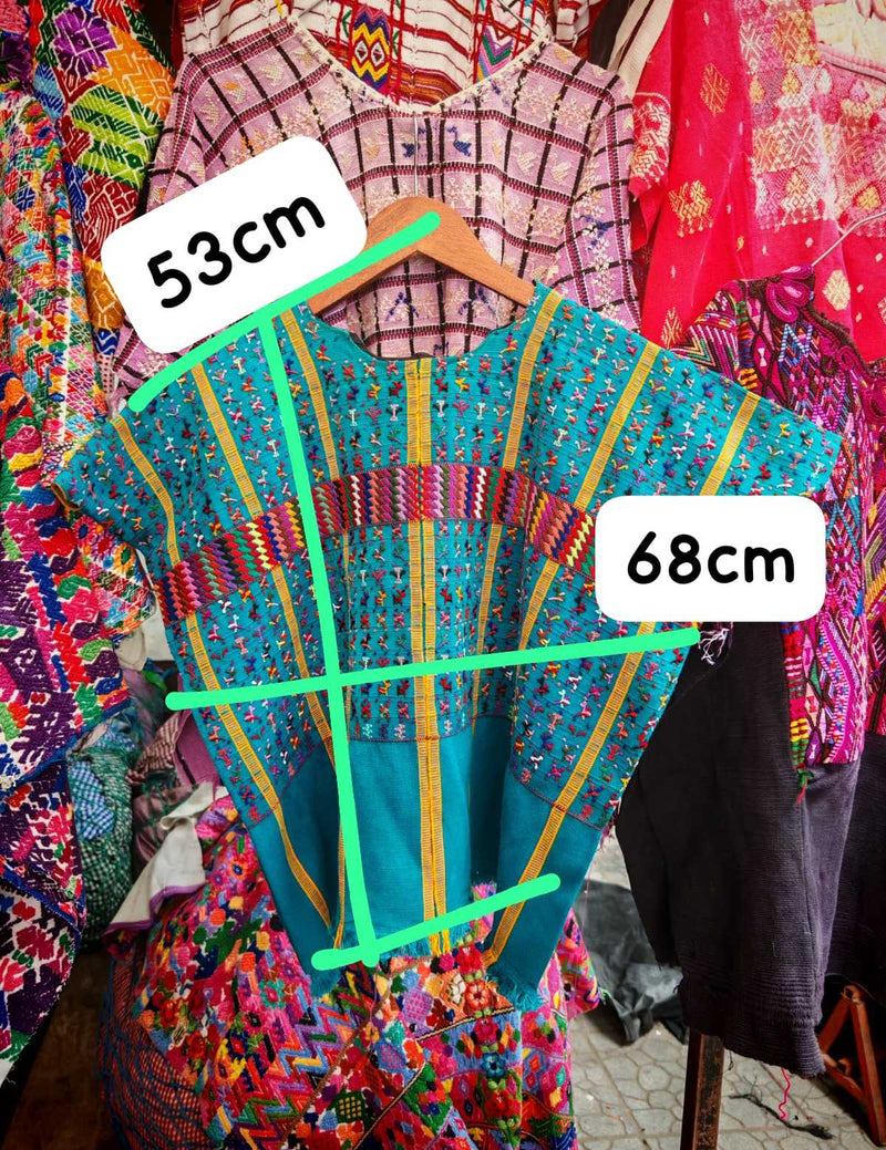 Turquoise and mustard San Lucas huipil #6-45