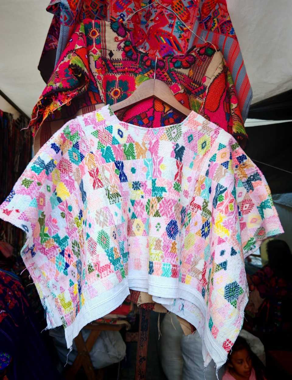 Pastel on white Coban huipil #5-17