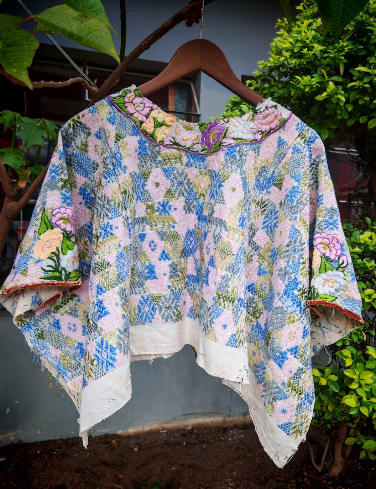 Blue and blush Coban huipil #6-179