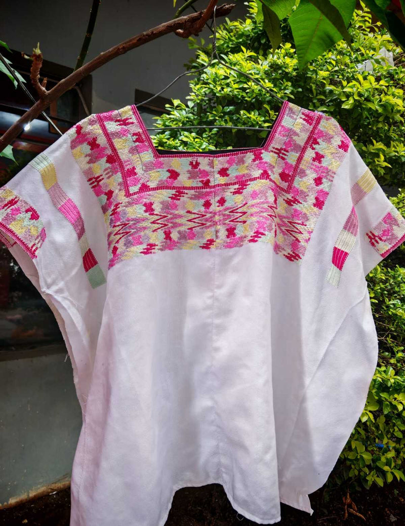 Pink and White Nahuala Huipil #6-276