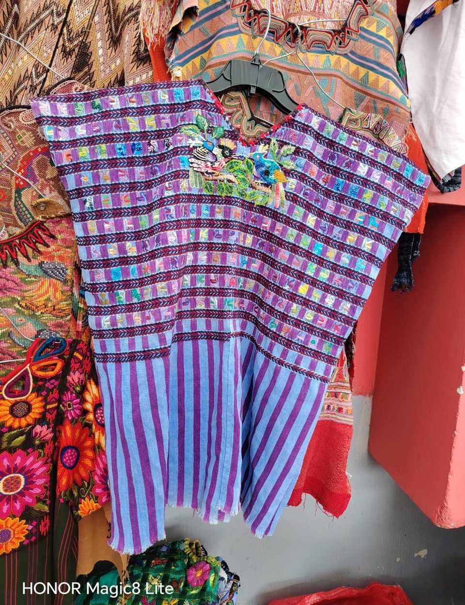 Berry and blue gingham Santiago huipil #5-177