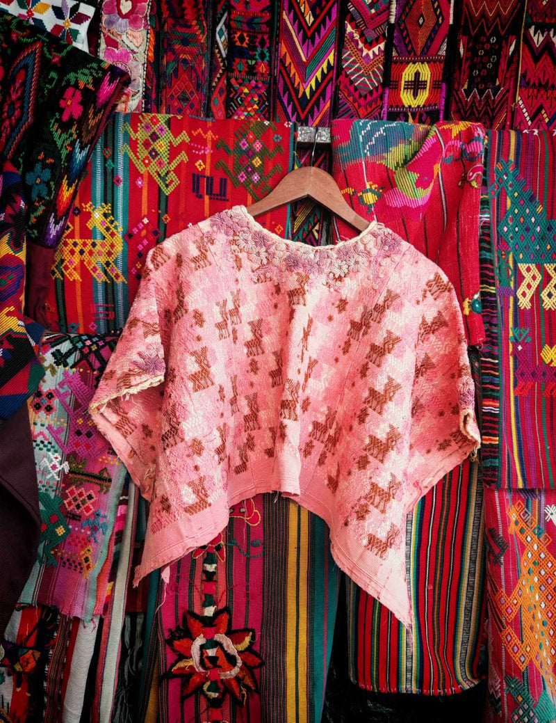 Pink and Brown Coban Huipil #6-285