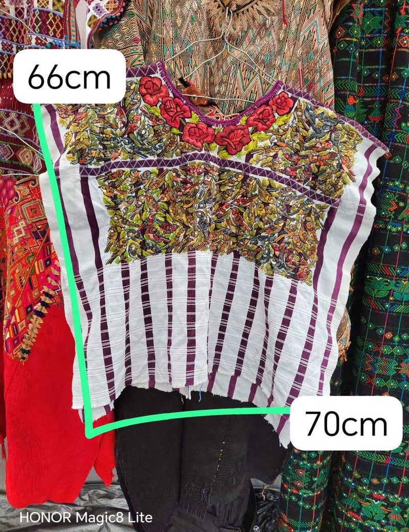 Brown and green with rose neckline Santiago huipil #5-408