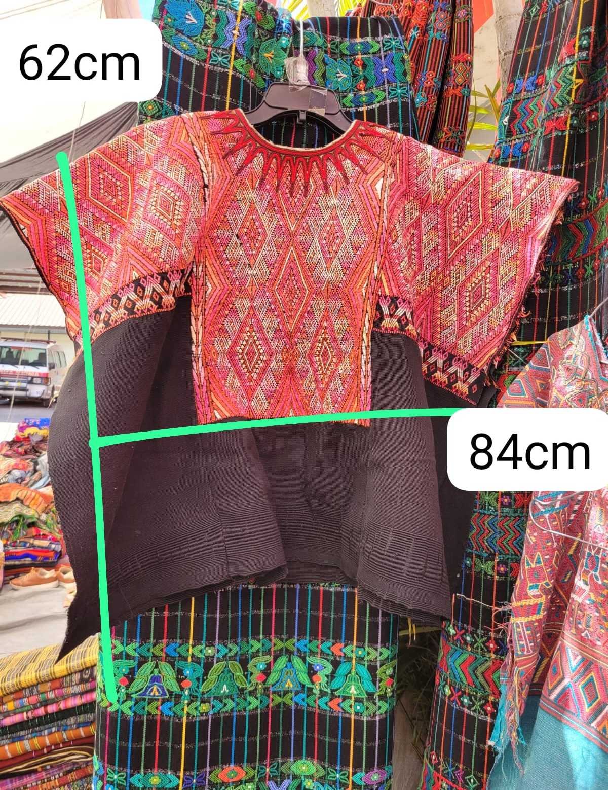 Orange geometric Chichicastenango huipil #3-44