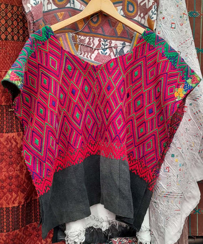 Vintage Guatemalan huipil with handwoven Mayan embroidery