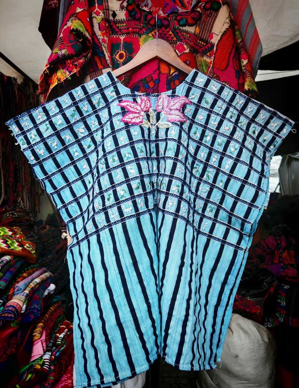 Blue and black gingham Santiago huipil #5-8