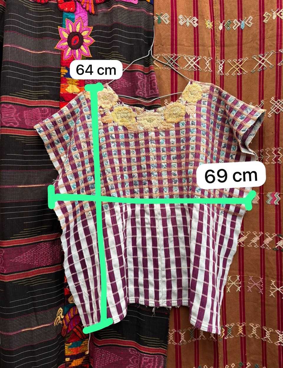 Burgundy and white check Santiago huipil #4-245