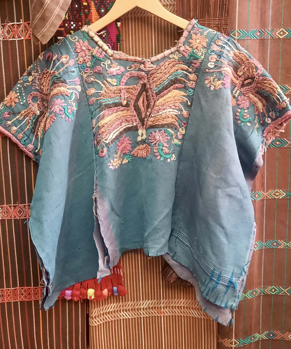 Blue Chichi huipil with peacocks