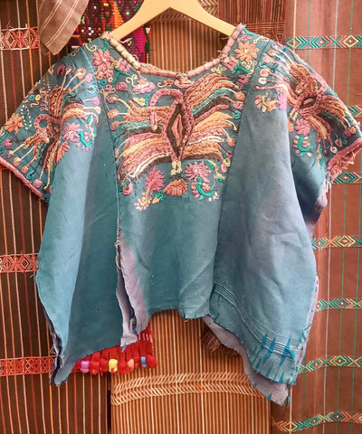 Vintage Guatemalan huipil with handwoven Mayan embroidery