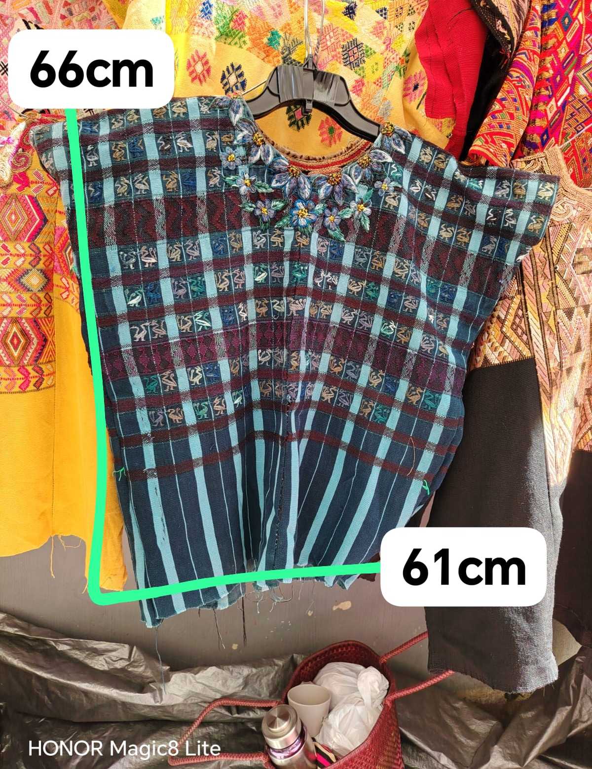 Blue and burgundy Santiago huipil #4-96