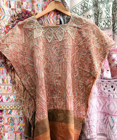 Vintage Guatemalan huipil with handwoven Mayan embroidery