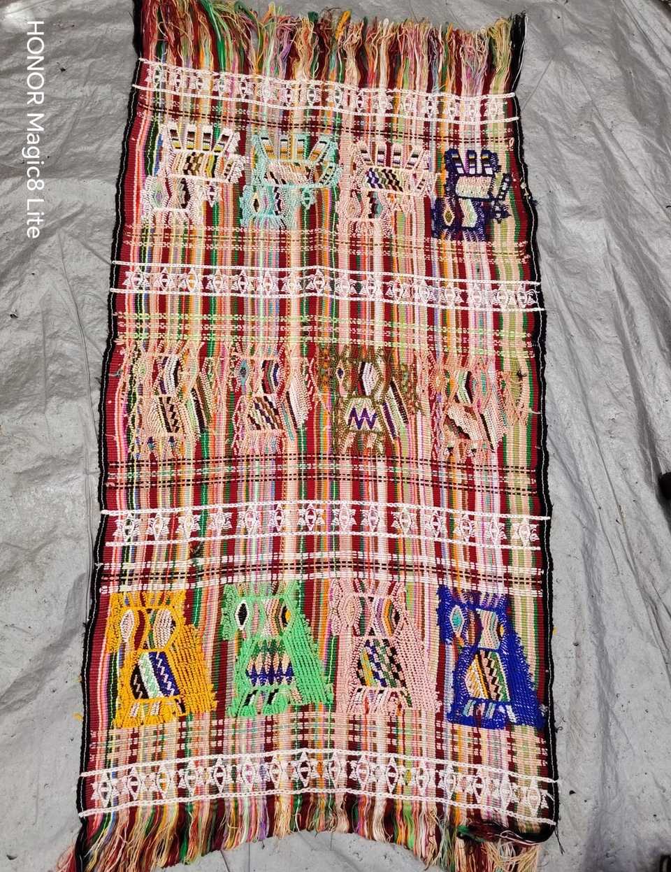Red and beige striped Chajul tzute #5-33