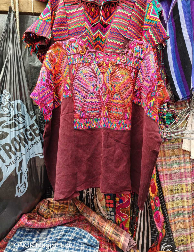 Burgundy geometric Chichicastenango huipil #4-57