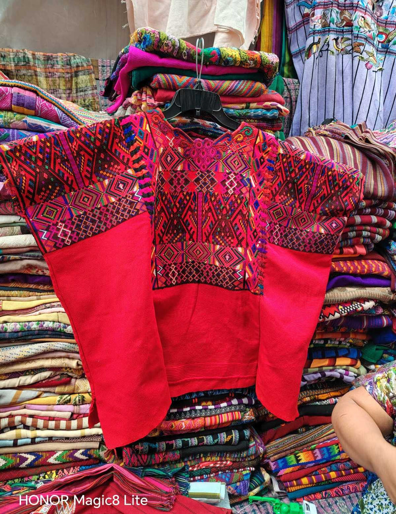 Red abstract Chichi huipil #4-32