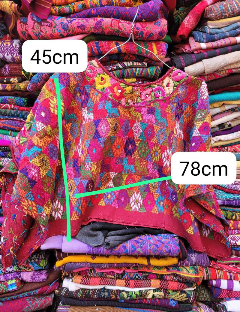 Colourful on pink Coban huipil #2-45