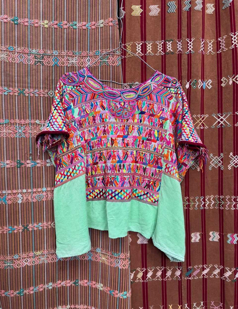Pink and green San Juan Cotzal huipil #5-153