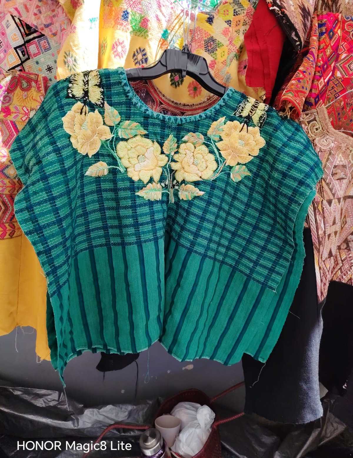 Teal and cream floral Santiago huipil #4-72