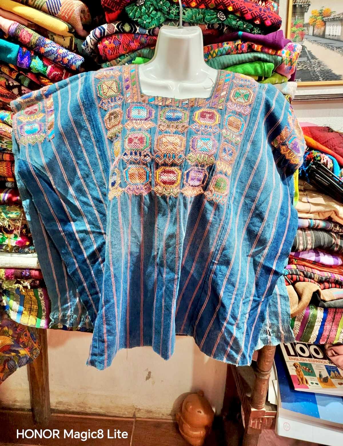 Mayan Motifs on Indigo Nahuala Huipil #6-364