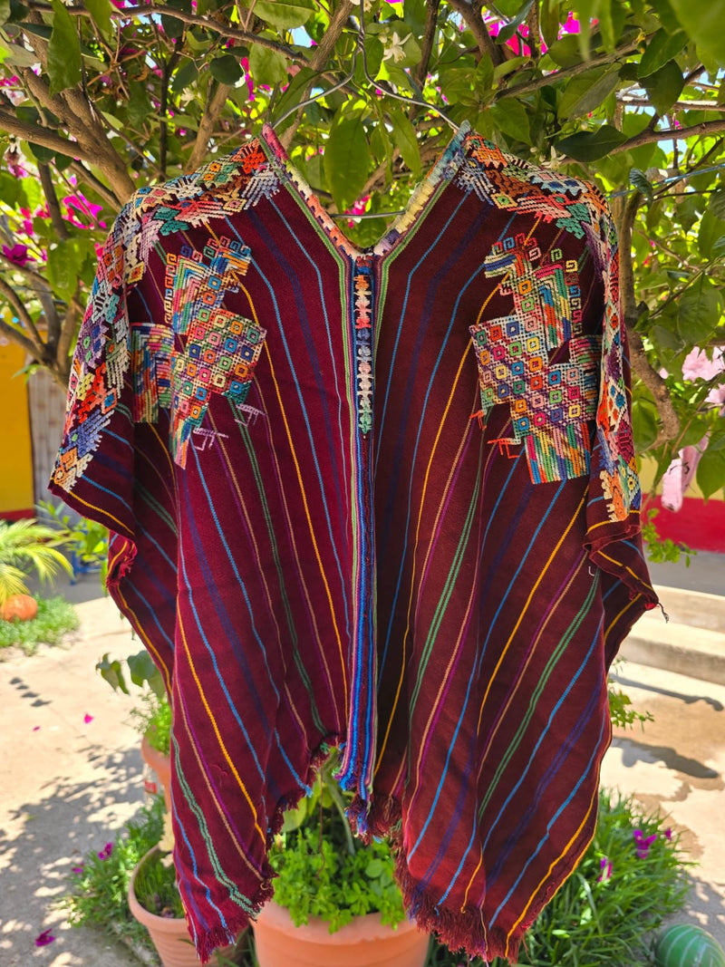 (Reserved for Laura) Burgundy striped Nahuala huipil