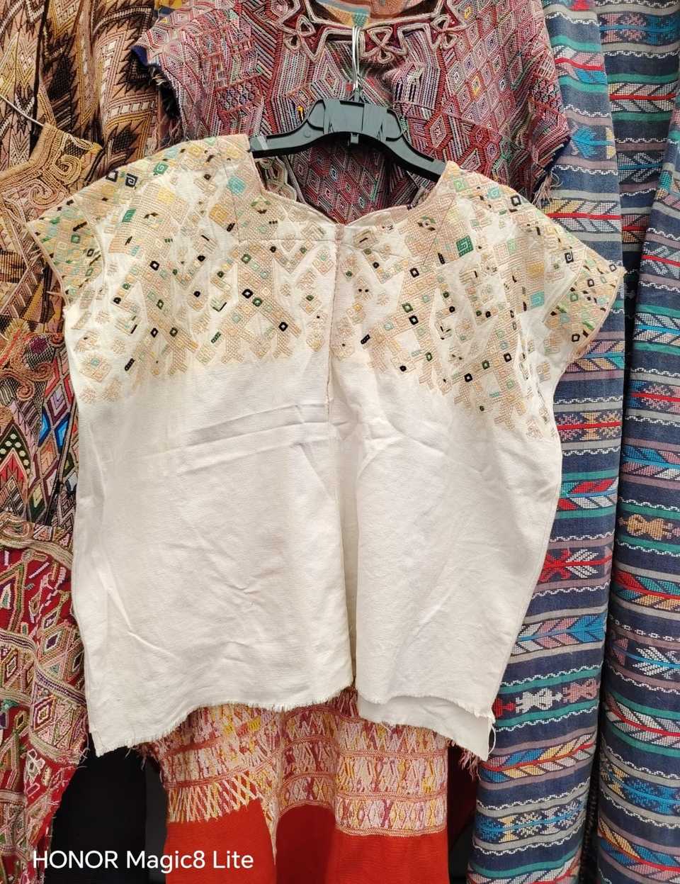 Dancing men on ivory Nahuala huipil #4-332