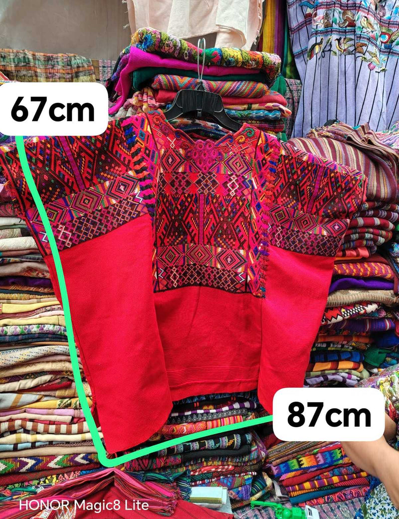 Red abstract Chichi huipil #4-32