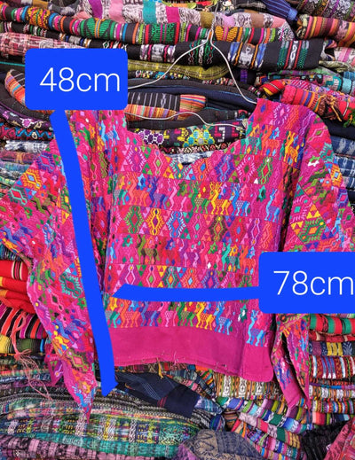 Colourful on hot pink Coban huipil #2-46