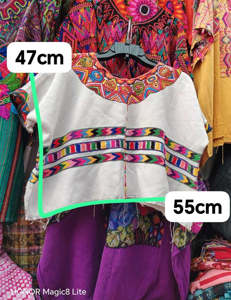 (Reserved) Colourful on white Patzun huipil #4-267