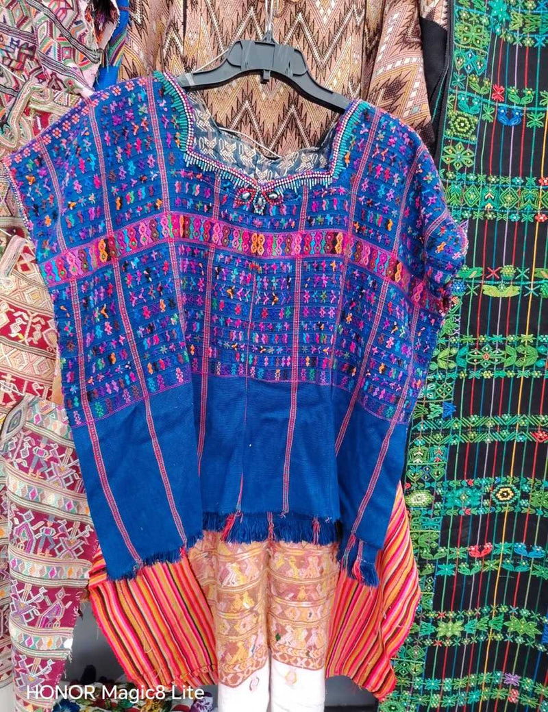 Bright blue and pink San Lucas huipil #5-291