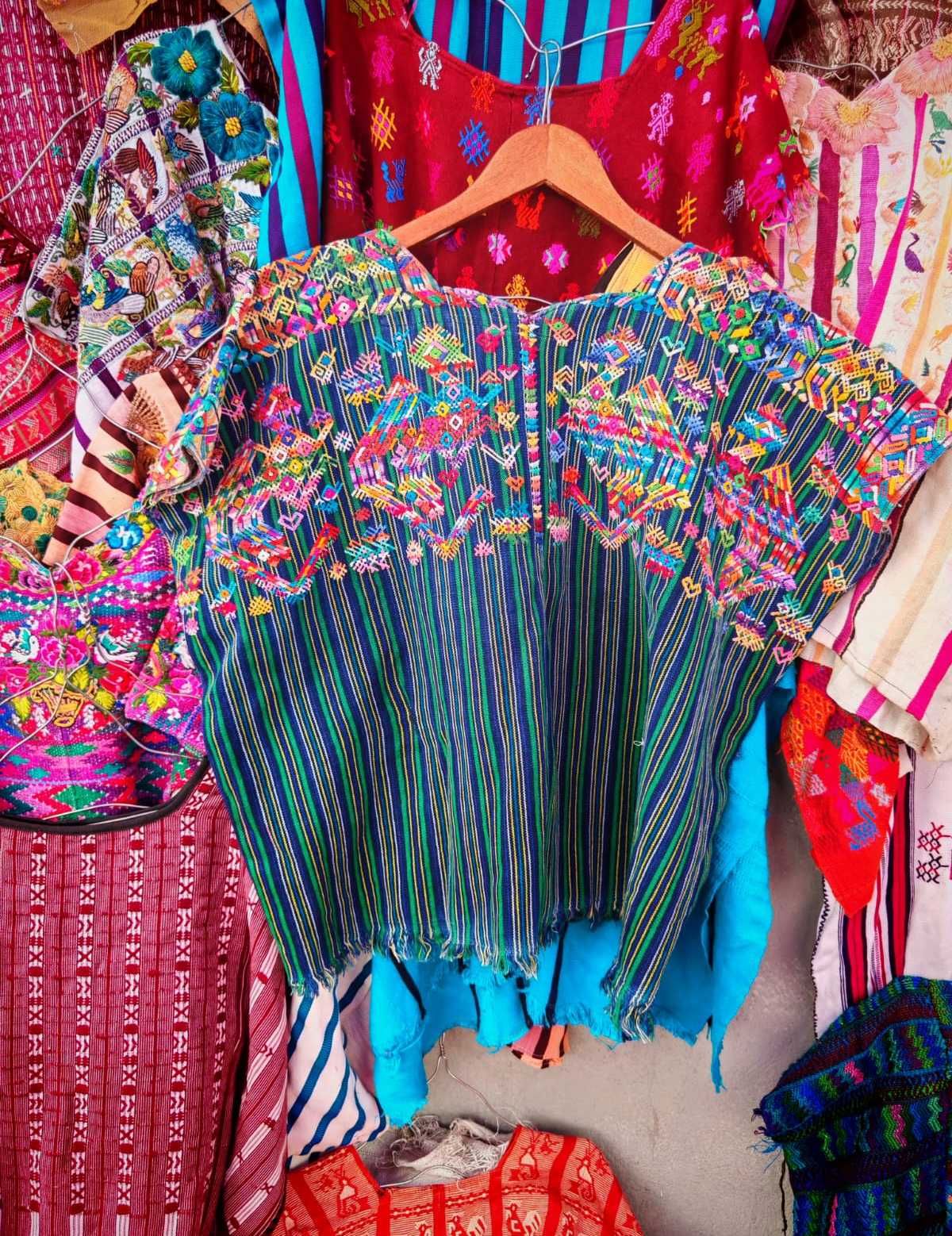 Striped blue and green Nahuala huipil #2-81