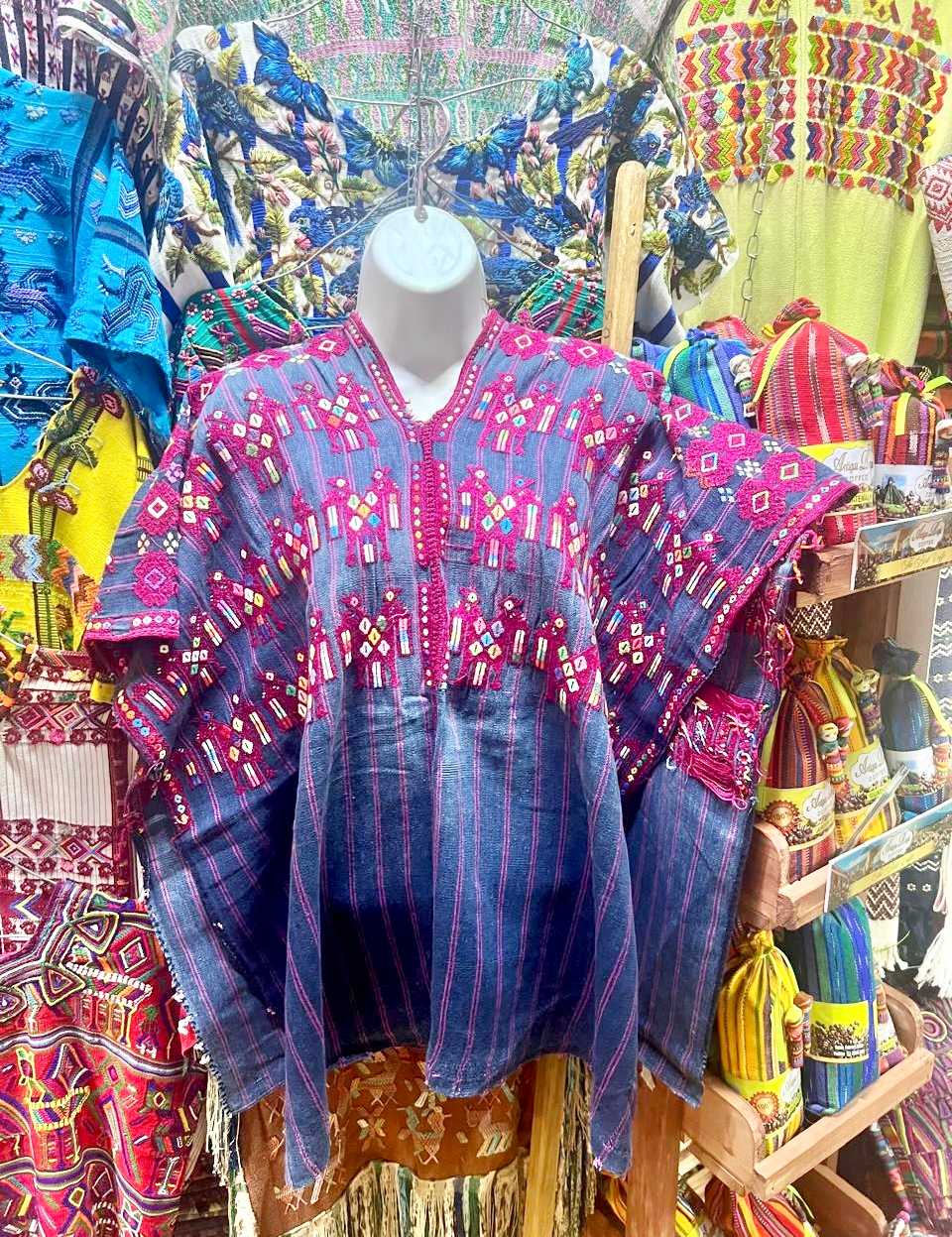 Hot Pink and Indigo Nahuala Huipil #6-352