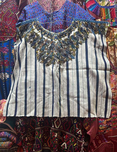 Blue striped Santiago huipil #3-61