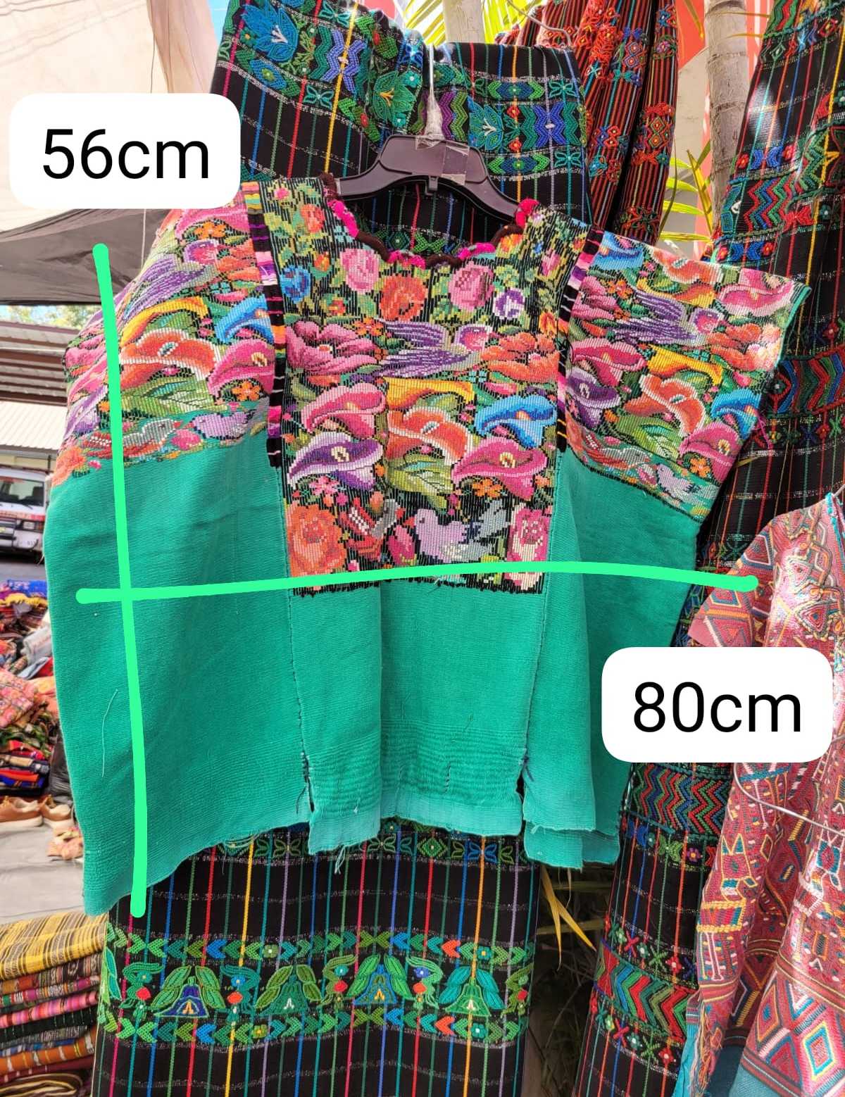 Lilies on green Chichicastenango huipil #3-50