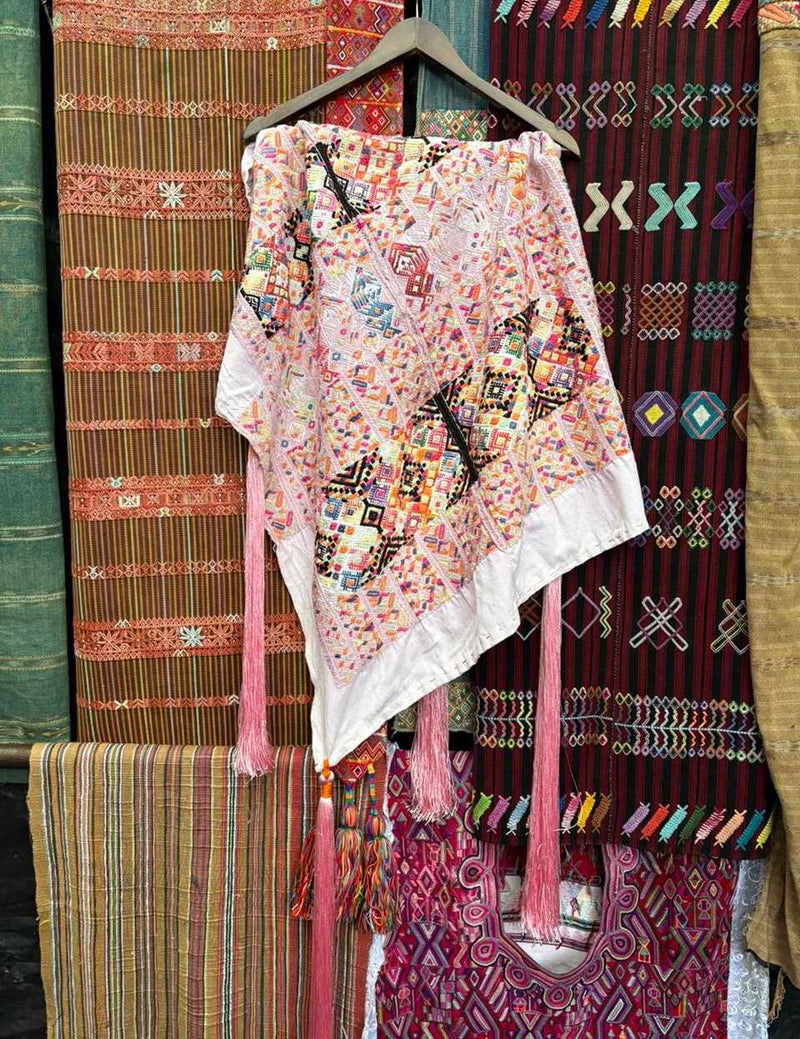 Colourful pink Nahuala ceremonial  cloth #2-7