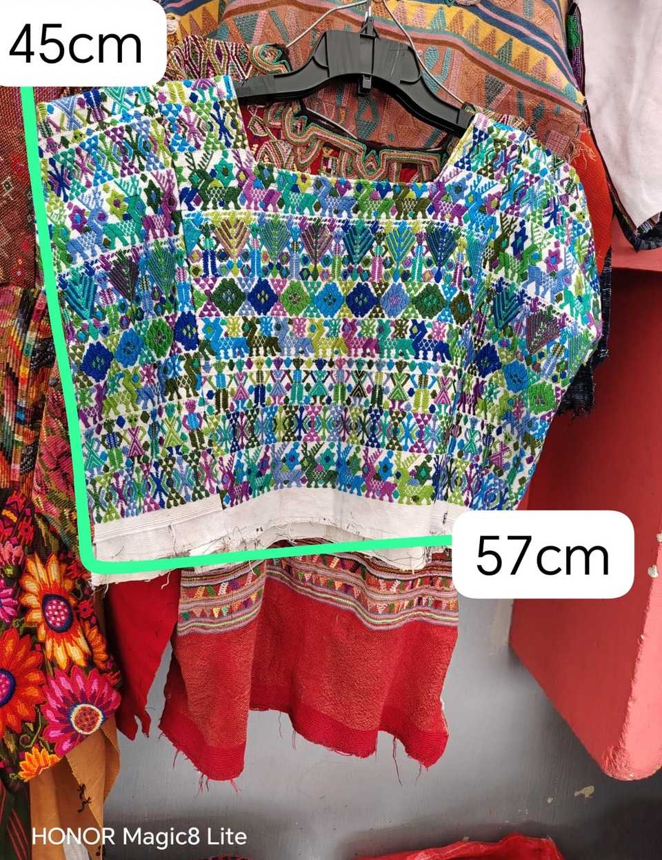 Blue and green on white Coban huipil #5-161