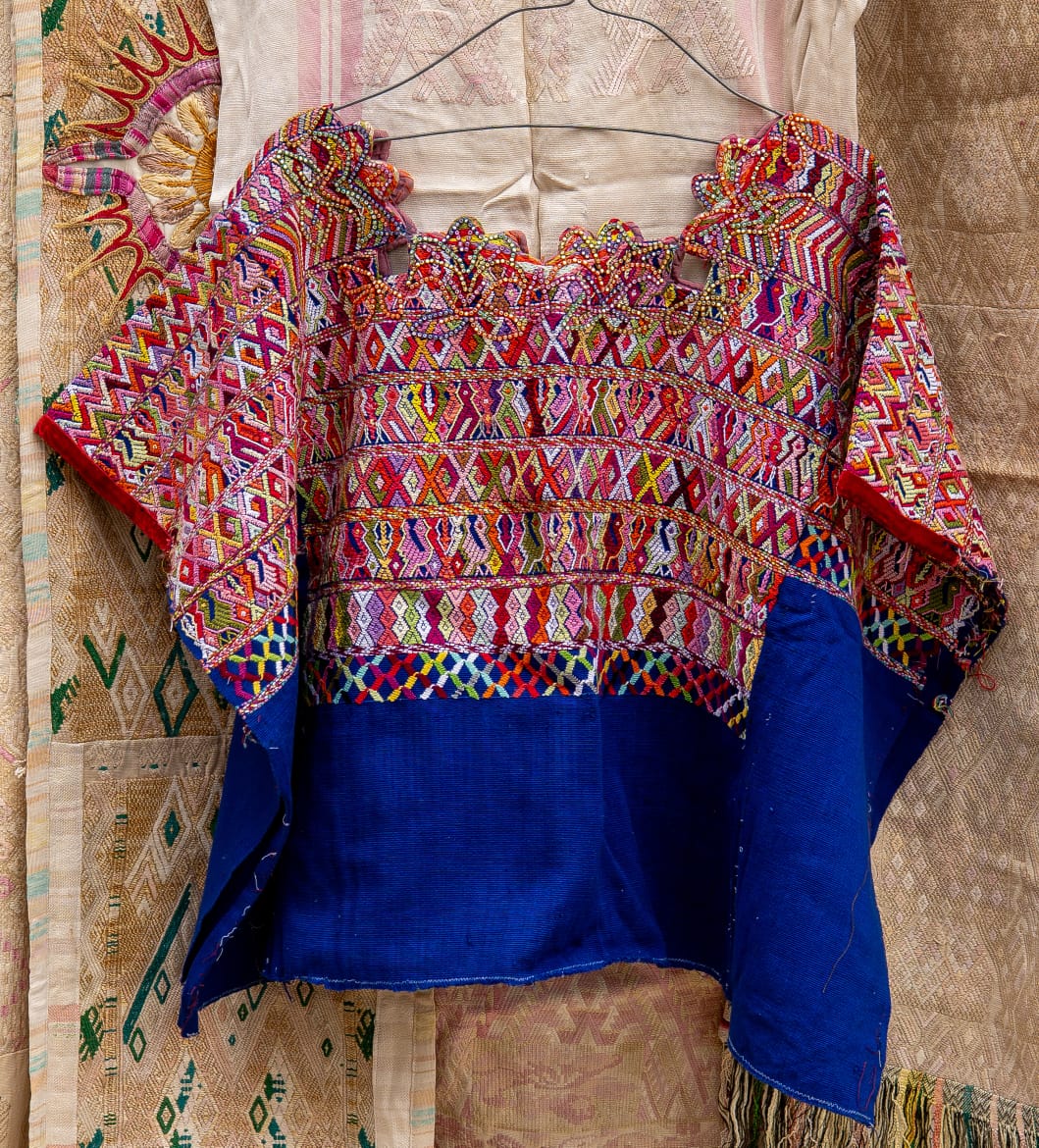 Red and blue San Juan Cotzal huipil (reserved for Anne)