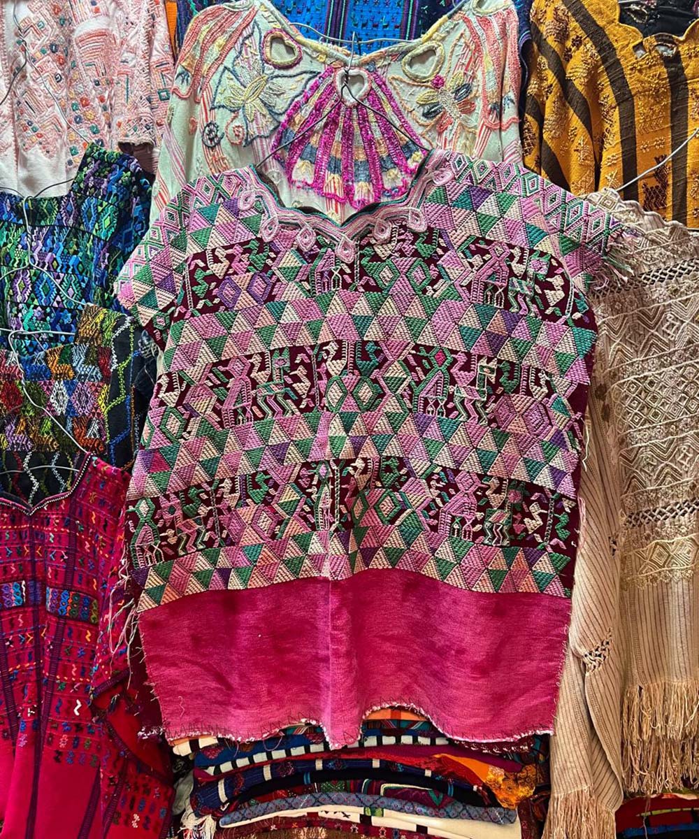 Burgundy and pink Nebaj huipil