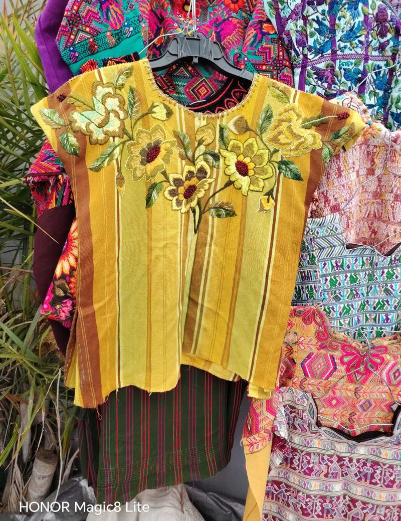 Yellow floral Santiago huipil #4-200