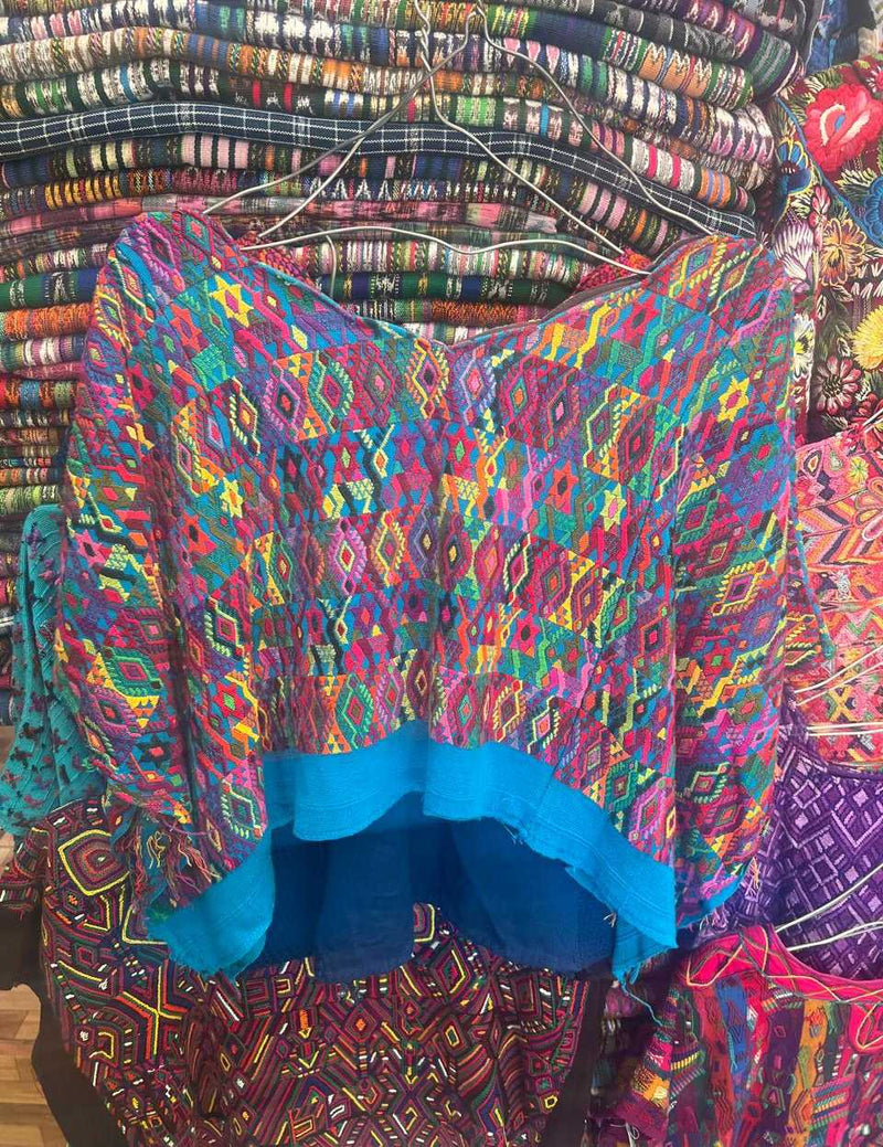 Colourful on blue Coban huipil #2-39