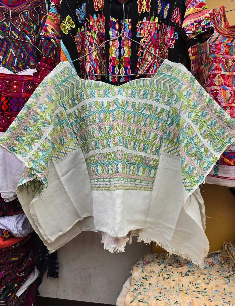 Green and white San Juan Cotzal huipil #5-92
