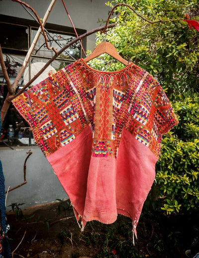 Deep Coral Chichicastenango huipil #2-79