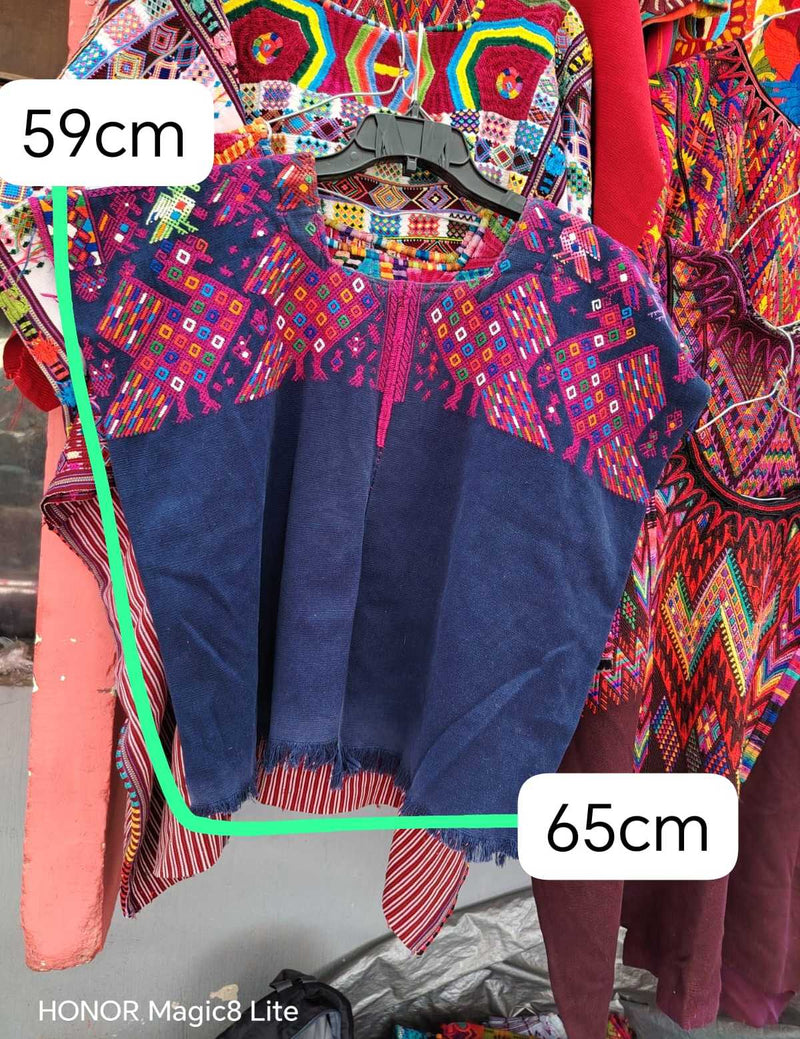 Indigo with Pink Peacocks Nahuala Huipil #6-225