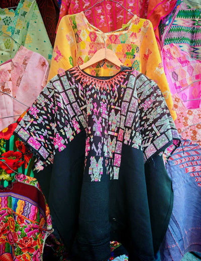 (Reserved for Irena) Black and pink Chichicastenango huipil #1-65