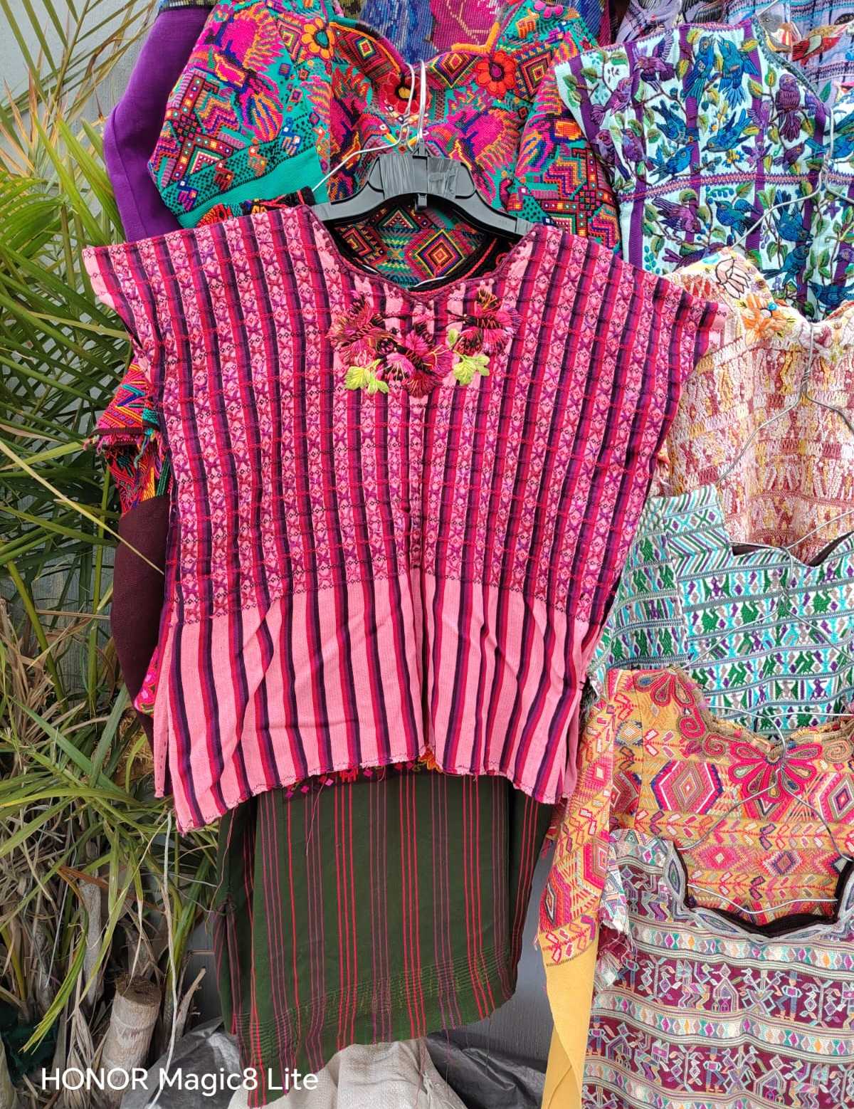 Hot pink gingham Santiago huipil #4-190