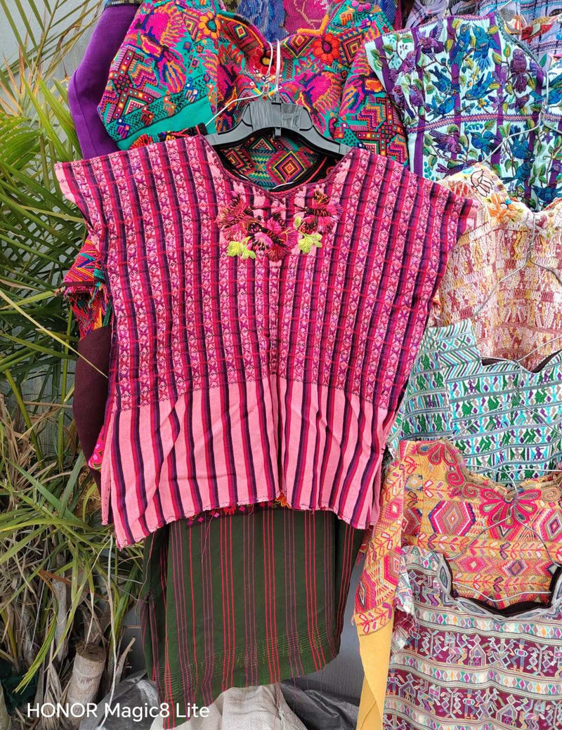 Hot pink gingham Santiago huipil #4-190