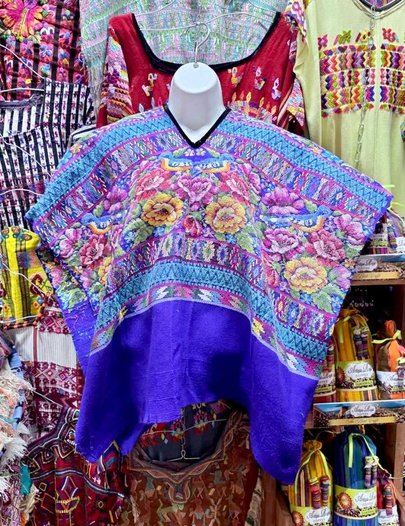 (Reserved for Anne) Blue floral Comalapa huipil #6-130