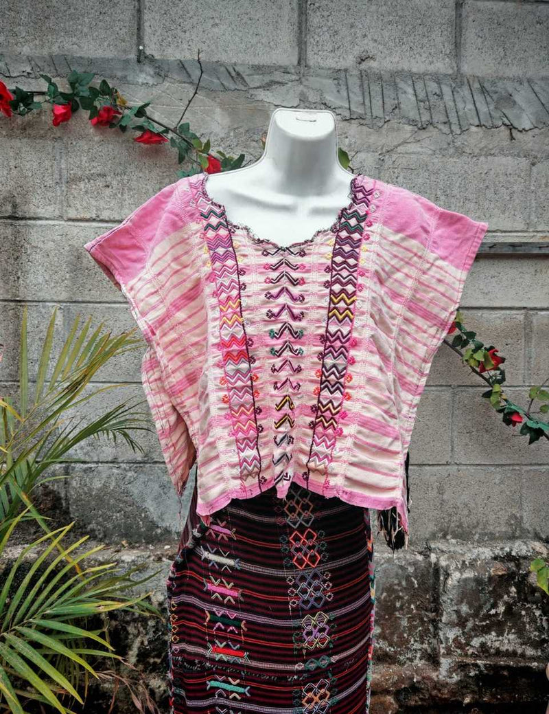 Pink and ivory Colotenango huipil #4-291
