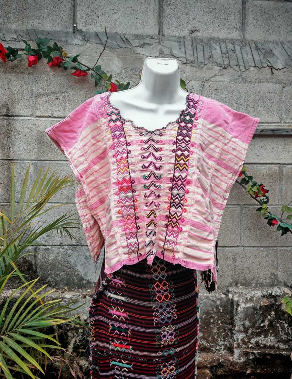 Pink and ivory Colotenango huipil #4-291